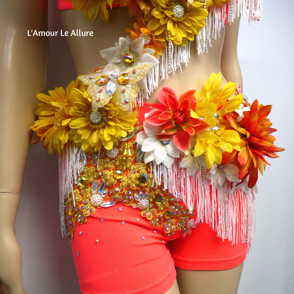 Neon Orange Yellow Fringe Fairy Monokini Costume - Picture 6 of 7